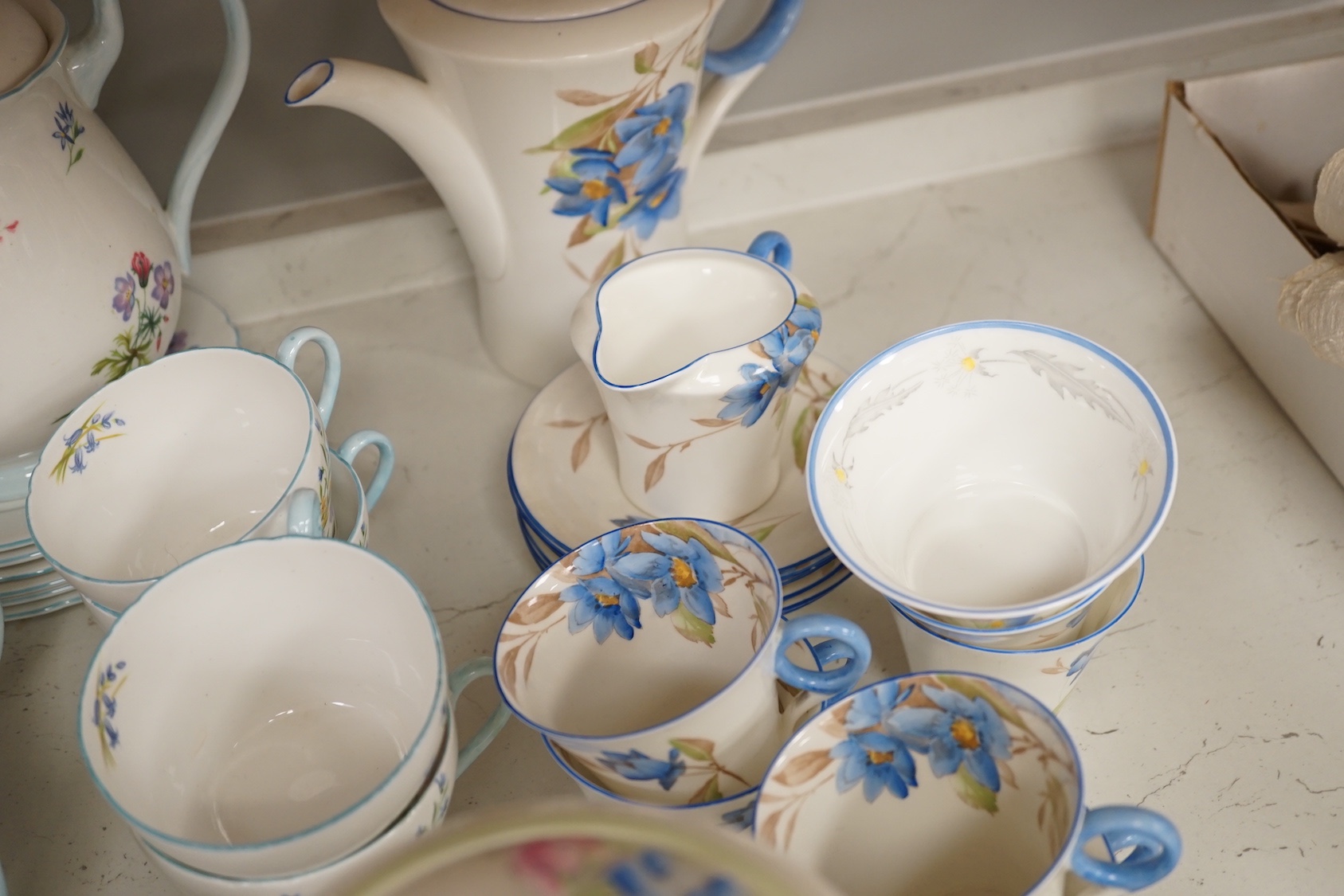 Large quantity of Shelley tea wares to include Syringo 12025, Wild Flowers 2823, Hydrangea 12318, WR 078 and Wild Flowers 13668